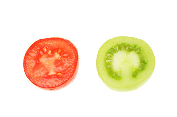 Red and green tomato sections