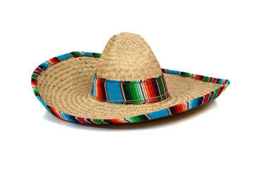 Straw Mexican Sombrero on white background - obrazy, fototapety, plakaty
