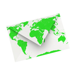Briefumschlag mit grüner Welttextur