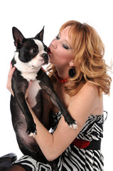 Woman Kissing Boston Terrier