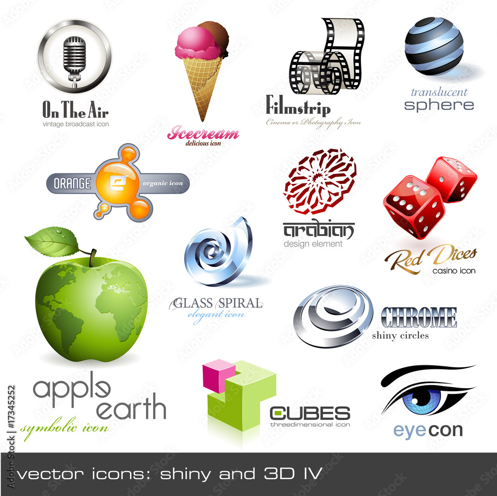 Wall mural vector icons: shiny and 3d - set 4