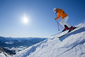 dynamic skier at sunshine