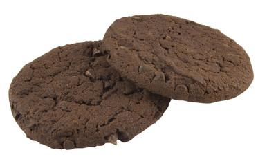two chocolate cookies isolated on white background