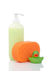 Rubber duck, soap and sponge