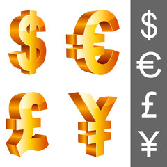 Vector currency symbols, isolated on white background.