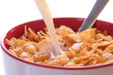 Corn Flakes In Red/White Bowl