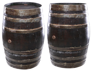 Obraz premium Two views of an isolated brewery barrle including clipping path
