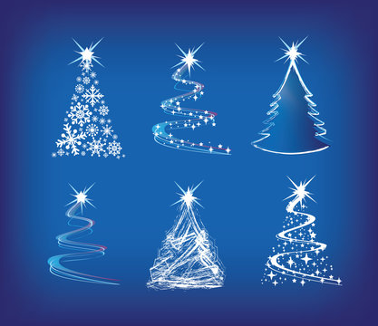 christmas tree modern illustration set of 6