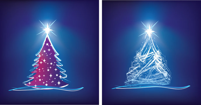 christmas tree modern illustration in blue