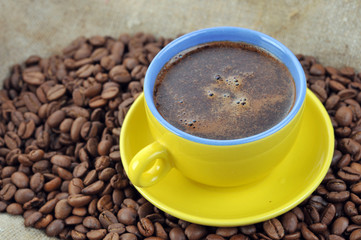 coffee beans and cup