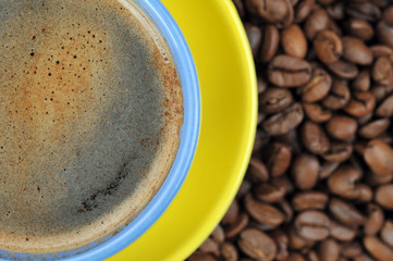 coffee beans and cup