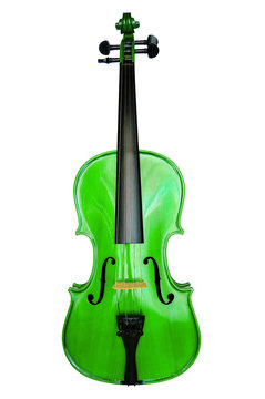 Green violin against white background