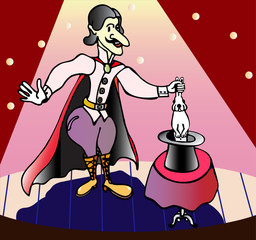 Conjurer and rabbit vector illustration.
