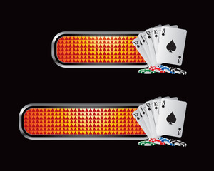 Casino chip and cards on orange checkered tabs