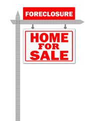 Real Estate home for sale sign, foreclosed