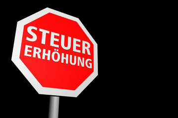 Stoppschild Steuererhöung schraeg, schwarz