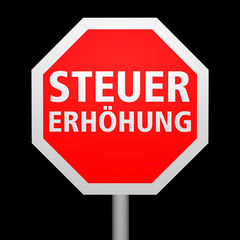 Stoppschild Steuererhöhung frontal, schwarz