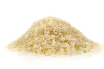 Pile of organic rice (on white)