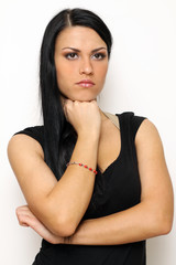 Closeup portrait of a funny woman standing indoors