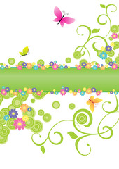 summer banner green with butterflies and flowers