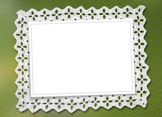 Green abstract background with frame and beautiful lace