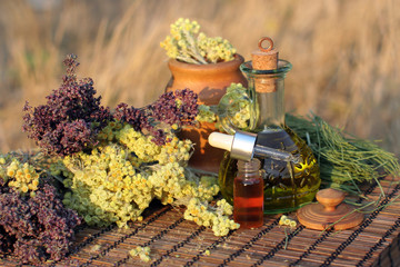 herbs and essential oil