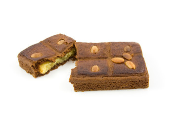 Typical Dutch filled biscuit cookie over white background