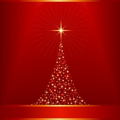 Red golden vector background with Christmas tree