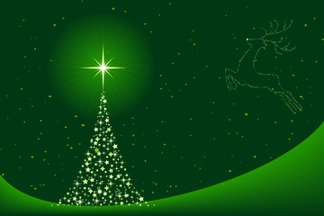 Christmas background with Christmas tree and reindeer