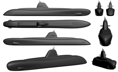 various isolated views of a fictive nuclear submarine