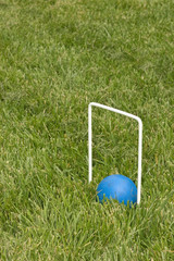 croquet ball sitting under a hoop