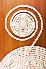 Heavy, white coiled rope