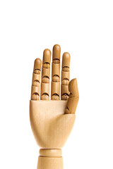 Wooden, human hand isolated on a white background