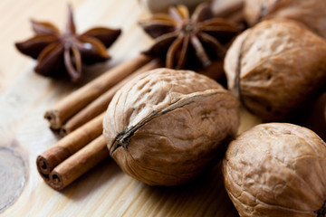Walnuts, cinnamon sticks and star anise
