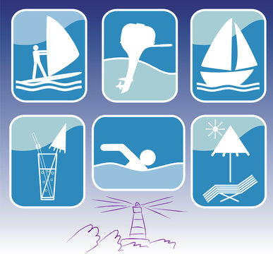 Sea resort icon set.