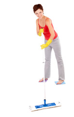 woman cleaning floor with swab