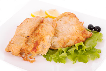 Fish fried on salad sheet