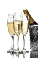 Champagne flutes and ice bucket