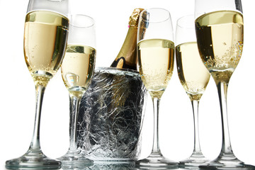 Champagne flutes and ice bucket
