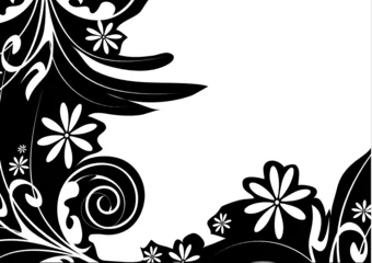 Wall murals Flowers black and white white decorative flowers on black background