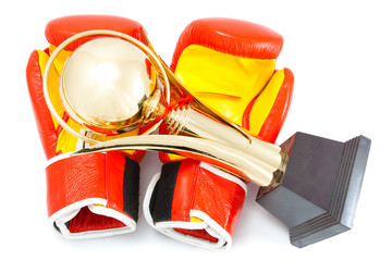 Boxing gloves with cup isolated