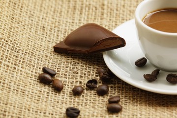 Cup of coffee and chocolate