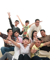 happy asian group friends