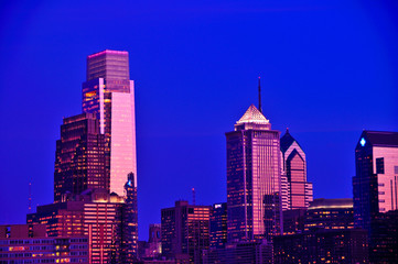 Center city Philadelphia and new comcast center at dusk