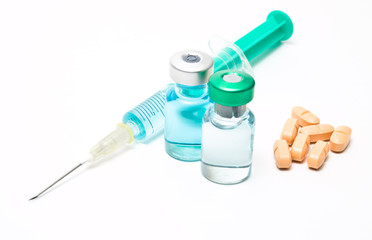 Medical syringe and phials