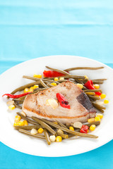 tasty tuna steak prepared whith fresh vegetables