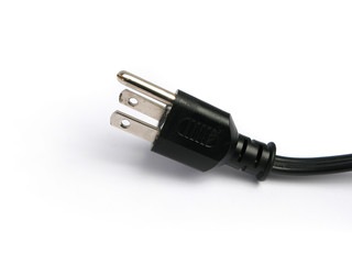 three-pin plug on white background