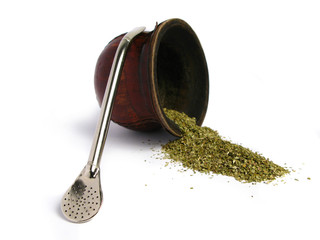 Isolated Leather Mate Cup with Straw and yerba