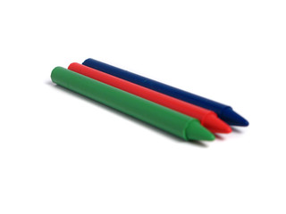 RGB color crayons on white background