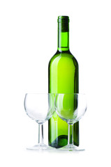 Bottle and glass isolated on the white